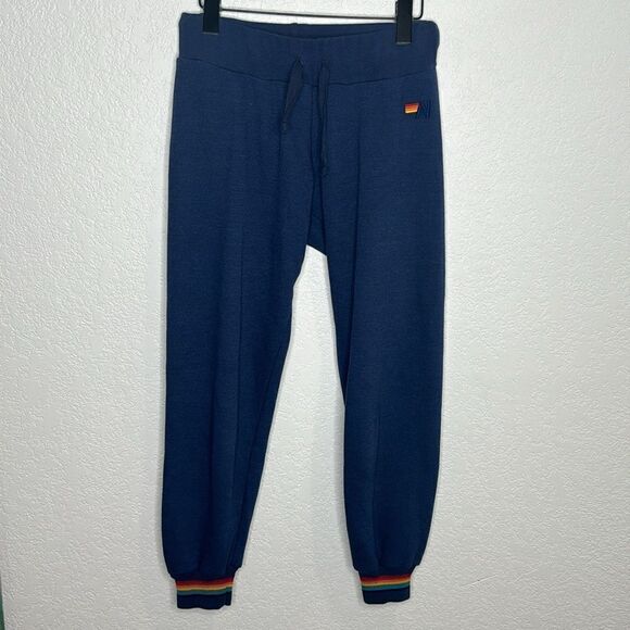 New Aviator National RAINBOW RIB POCKET SWEATPANTS Navy Small - Picture 2 of 13